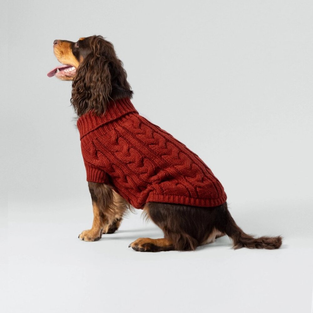 Hackett X Hugo Hudson Cable Knit Pullover Dog Jumper in Burgandy